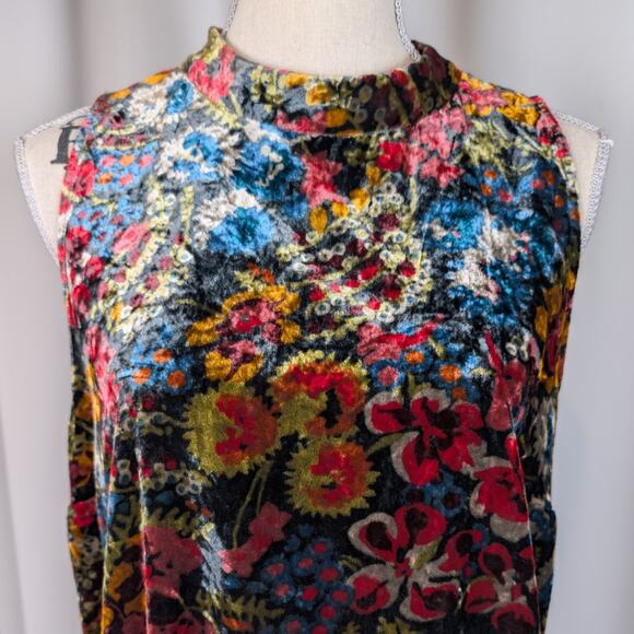 LOFT Velvet Floral Mock Neck Sleeveless Dress Size Large - Picture 10 of 13